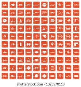 100 road icons set in grunge style orange color isolated on white background vector illustration