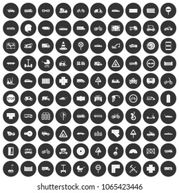 100 road icons set in simple style white on black circle color isolated on white background vector illustration