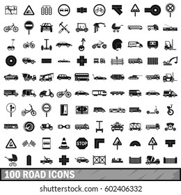 100 road icons set in simple style for any design vector illustration