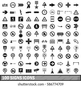 100 road signs icons set in simple style for any design vector illustration