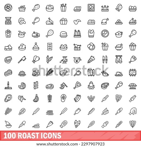 100 roast icons set. Outline illustration of 100 roast icons vector set isolated on white background