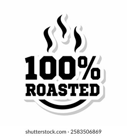 100% Roasted Typography Logo with Bold Black Text, Flame Icon, and Modern Monochrome Design