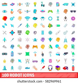 100 robot icons set in cartoon style for any design vector illustration