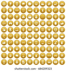 100 robot icons set gold