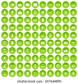 100 robot icons set green circle isolated on white background vector illustration
