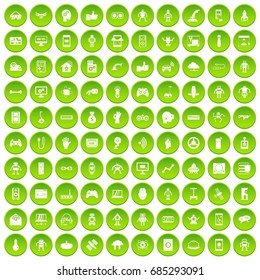 100 robot icons set green