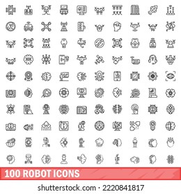 100 robot icons set. Outline illustration of 100 robot icons vector set isolated on white background