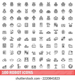 100 robot icons set. Outline illustration of 100 robot icons vector set isolated on white background