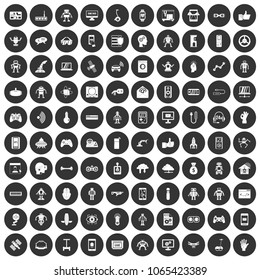100 robot icons set in simple style white on black circle color isolated on white background vector illustration