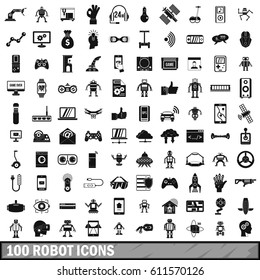 100 robotic icons set in simple style. Illustration of robotic icons isolated vector for any design