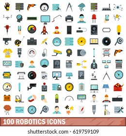 100 robotics icons set in flat style for any design vector illustration