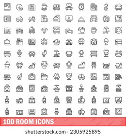 100 room icons set. Outline illustration of 100 room icons vector set isolated on white background