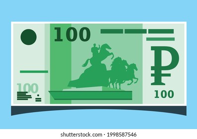 100 Russian Ruble Banknote. Flat style highly detailed vector illustration. Russia, Abkhazia, South Ossetia, business payment and finance element. Can be used for web, mobile, infographic and print