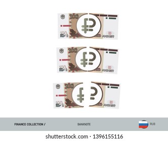 100 Russian Ruble Banknote. Ripped moneys. Flat style vector illustration. Business finance concept.