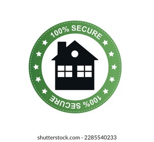100% Safe house icon. 100% Secure icon.