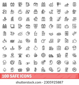 100 safe icons set. Outline illustration of 100 safe icons vector set isolated on white background