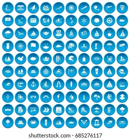 100 sailing vessel icons set blue