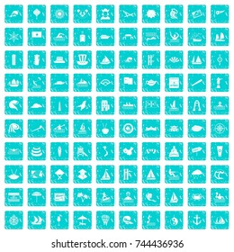 100 sailing vessel icons set in grunge style blue color isolated on white background vector illustration