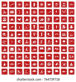 100 sailing vessel icons set in grunge style red color isolated on white background vector illustration