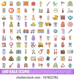 100 sale icons set. Cartoon illustration of 100 sale vector icons isolated on white background
