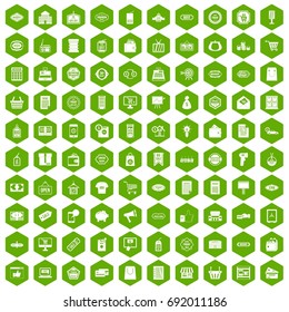 100 sale icons set in green hexagon isolated vector illustration