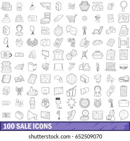 100 sale icons set in outline style for any design vector illustration