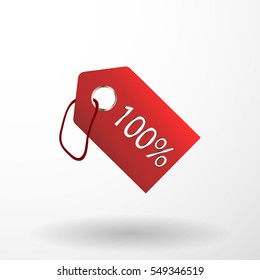 100% sale price tag sign icon. Red leather price vector labels one hundred percent sale off. isolated from background. layered.