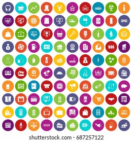 100 sales icons set in different colors circle isolated vector illustration