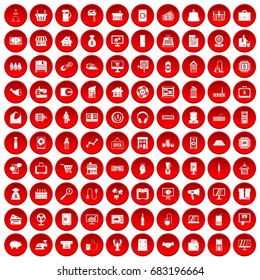 100 sales icons set in red circle isolated on white vector illustration