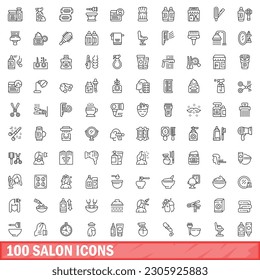100 salon icons set. Outline illustration of 100 salon icons vector set isolated on white background