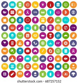 100 sandwich icons set in different colors circle isolated vector illustration