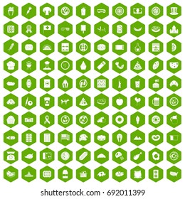 100 sandwich icons set in green hexagon isolated vector illustration