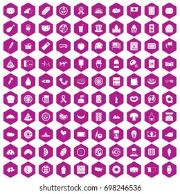 100 sandwich icons set in violet hexagon isolated vector illustration