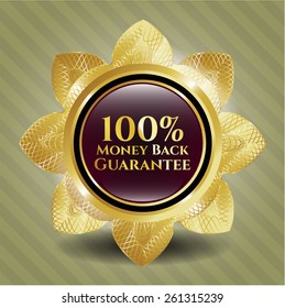 100% Satisfaction guarantee gold emblem. Golden flower style