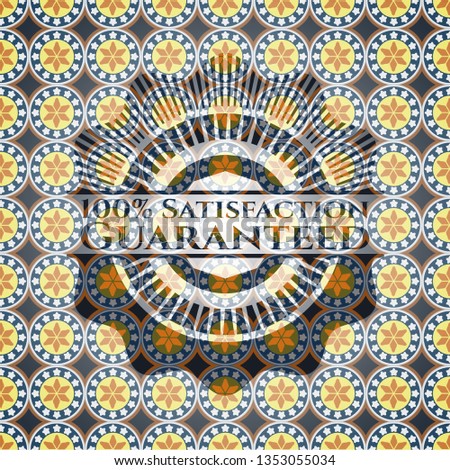 100% Satisfaction Guaranteed arabic badge background. Arabesque decoration.