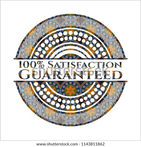 100% Satisfaction Guaranteed arabic emblem background. Arabesque decoration.