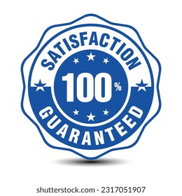 100% satisfaction guaranteed badge, sign, symbol, icon with stars isolated on white background. Vector illustration.