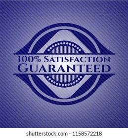 100% Satisfaction Guaranteed emblem with denim texture