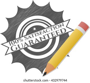 100% Satisfacción Emblema garantizado dibujado en lápiz
