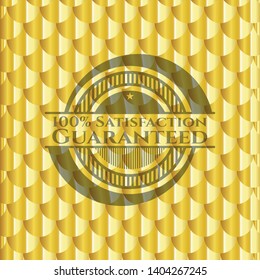 100% Satisfaction Guaranteed golden badge or emblem. Scales pattern. Vector Illustration. Detailed.