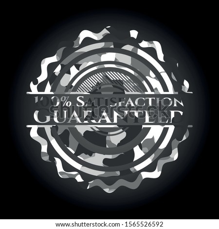 100% Satisfaction Guaranteed grey camo emblem. Vector Illustration.