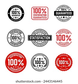 100% satisfacción garantizada sello o etiqueta vector plano colección aislada sobre fondo blanco.
