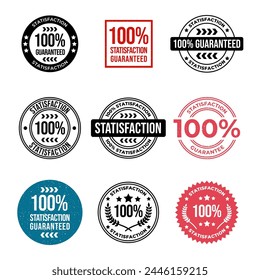 100% satisfaction guaranteed seal or label flat vector icon collection isolated on white background.