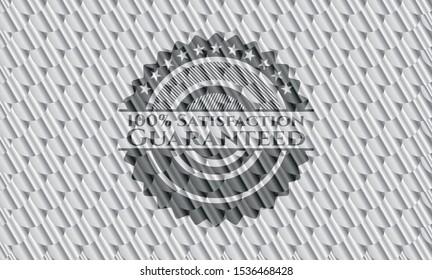 100% Satisfaction Guaranteed shiny silver badge. Scales pattern. Vector Illustration. Detailed.