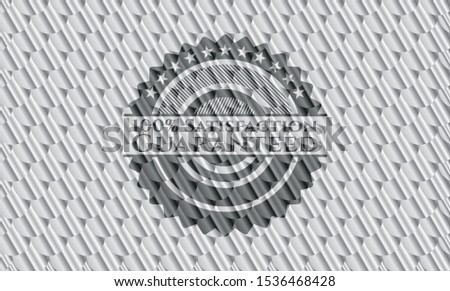 100% Satisfaction Guaranteed shiny silver badge. Scales pattern. Vector Illustration. Detailed.