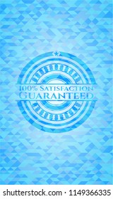 100% Satisfaction Guaranteed sky blue emblem with mosaic background