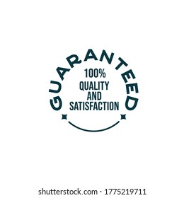 100% satisfaction and quality guaranteed badge with sanserif fonts and stars vector illustration isolated on white background, vintage modern rubber stamp concept good for company stamp or identity