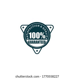 100% de satisfacción y calidad garantizada sello o sello en el marco de triángulo redondeado y circular con ilustración del vector de perno aislado en fondo blanco