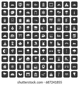 100 scenery icons set in black color isolated vector illustration
