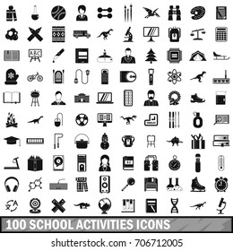 100 school activities icons set in simple style for any design vector illustration